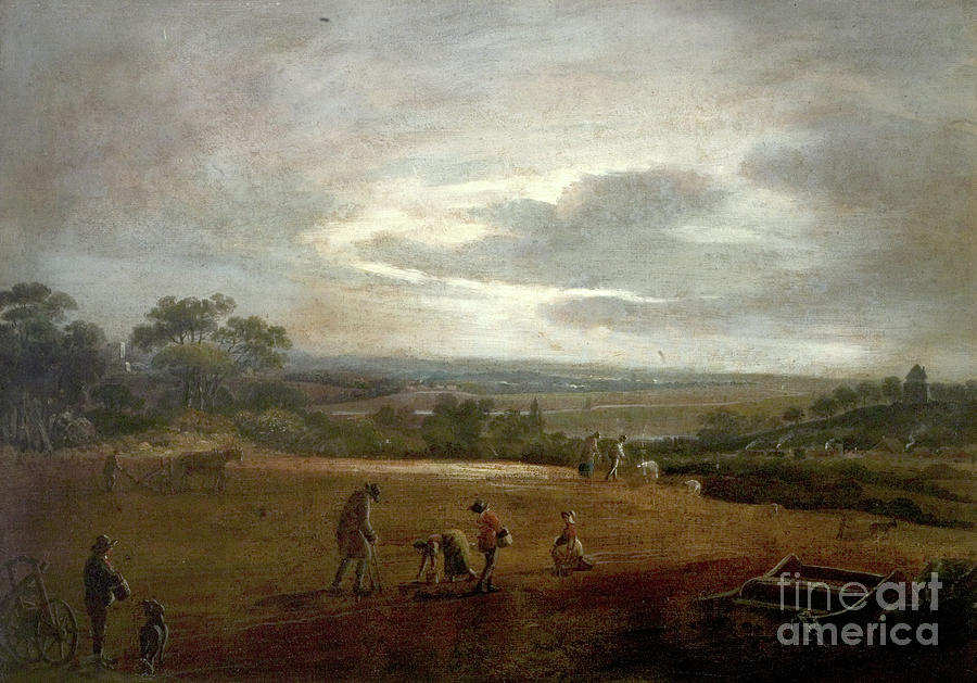 Farm Painting - Ploughing And Dibbling Beans by British School