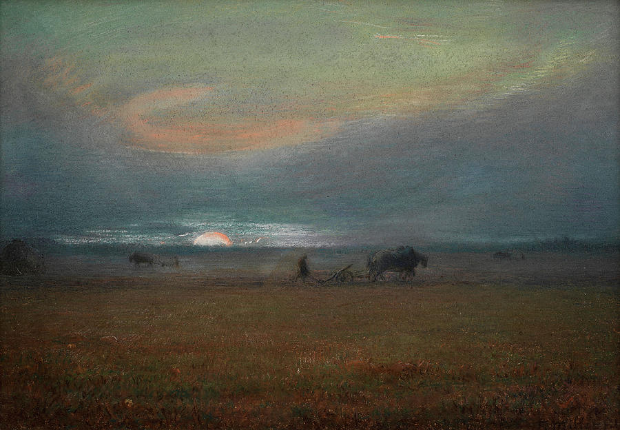 Jean Francois Millet Painting - Ploughing at sunset by Jean-Francois Millet