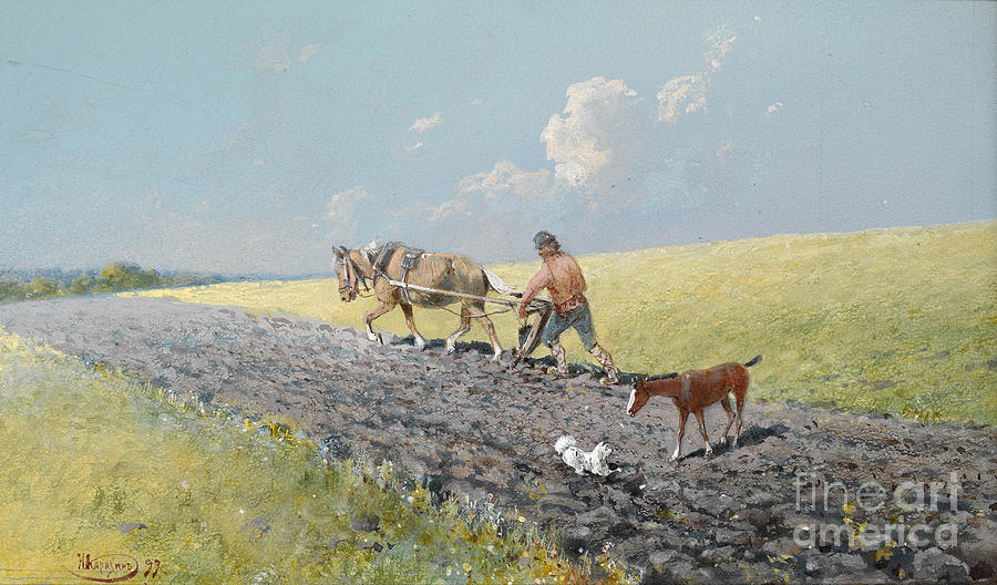 Ploughing The Field, 1899. Artist Drawing by Heritage Images