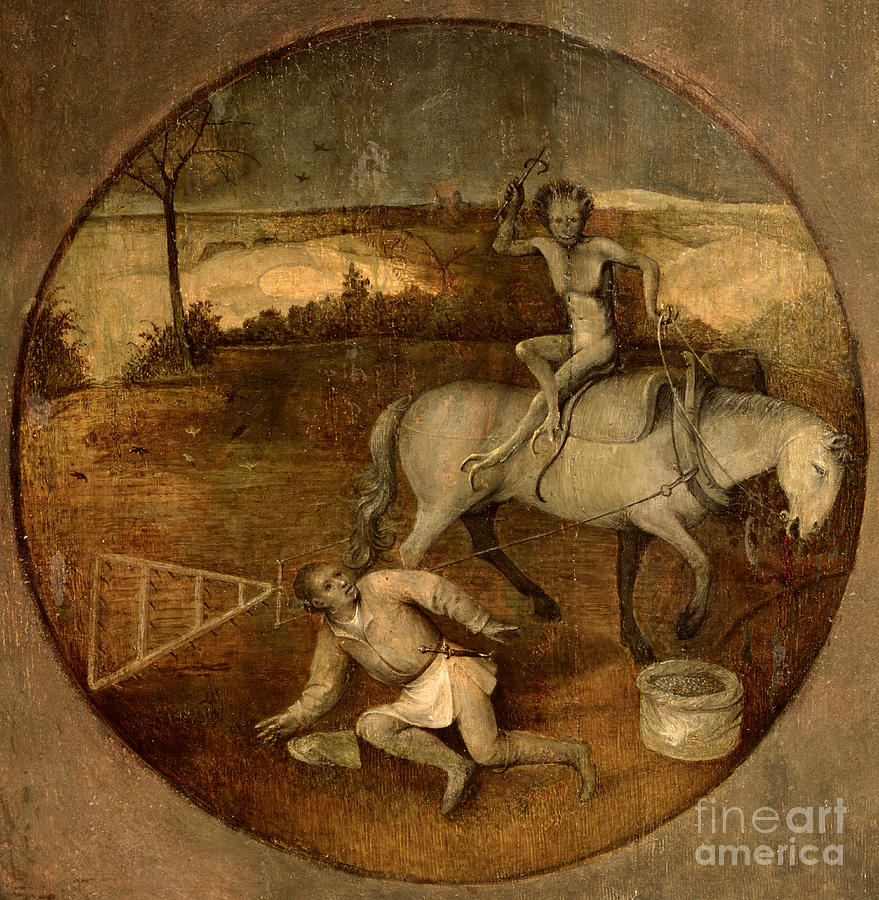 Ploughman Unhorsed By A Demon Painting by Hieronymus Bosch