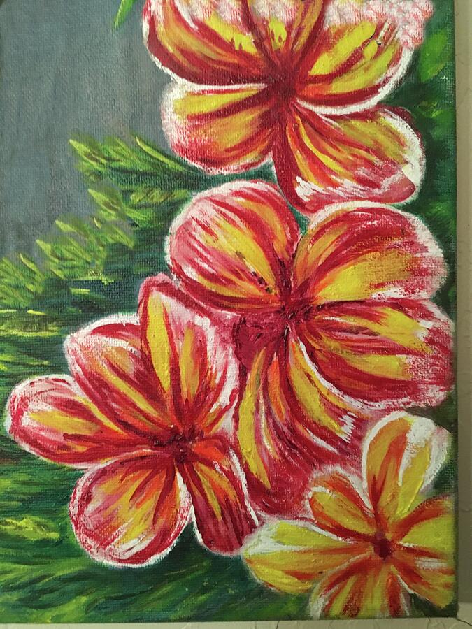 Plumeria Flower in Downtown Pahoa  Painting by Michael Silbaugh