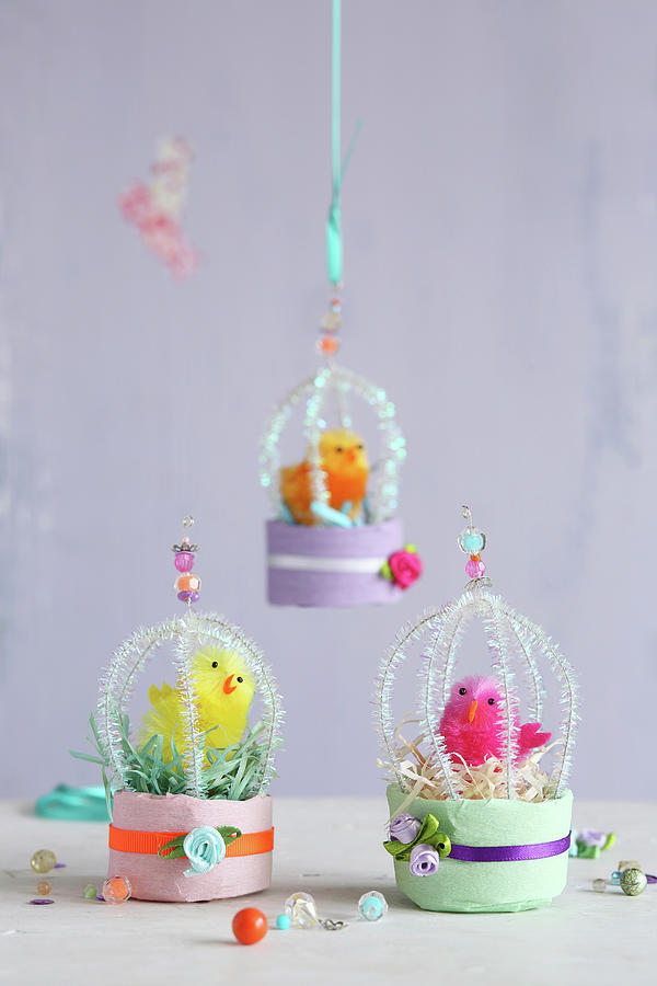 Plush Chicks In Handmade Miniature Cages Photograph by Thordis Rggeberg
