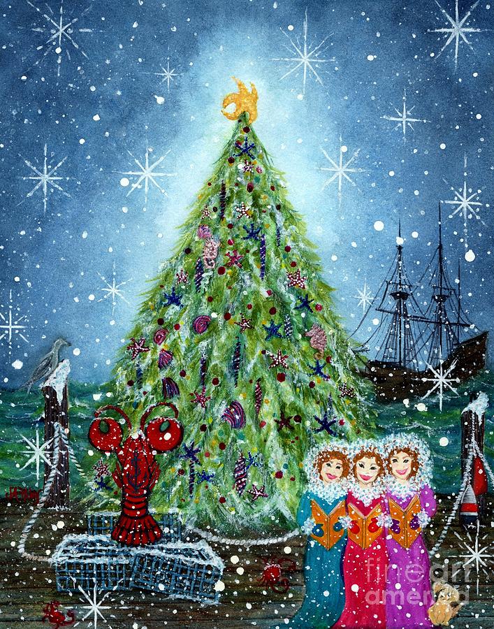 Plymouth Christmas Carolers Painting by Janine Riley
