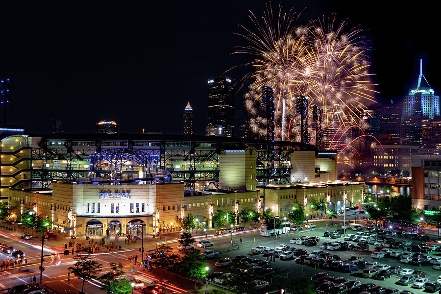 Pnc Park Fireworks In Gold by RJ Stein Photography
