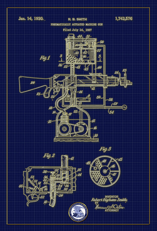 Pneumatically Actuated Machine Gun Patent Drawing Digital Art by Carlos Diaz