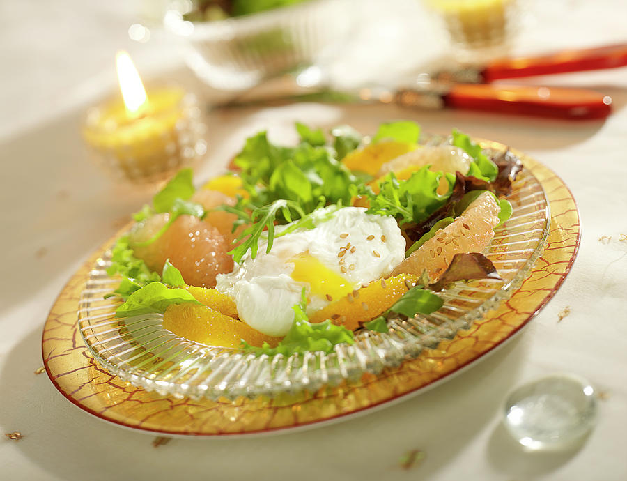 Poached Egg With Citrus Fruit Photograph by Bertram