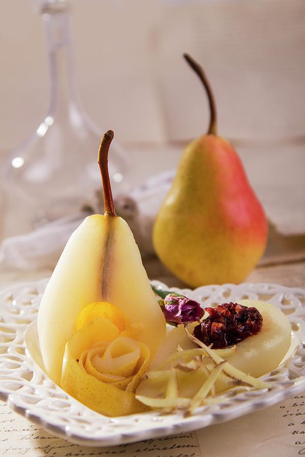 Poached Pears With Ginger And Rose Petals Photograph by Halmos, Monika