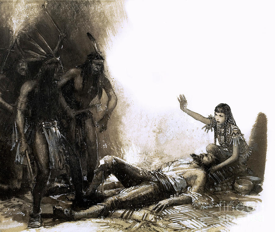 Pocahontas Painting - Pocahontas Intervening To Save The Life Of Captain Smith by John Millar Watt