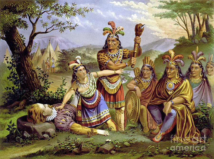 Pocahontas Painting - Pocahontas Saved Captain John Smith by Unknown