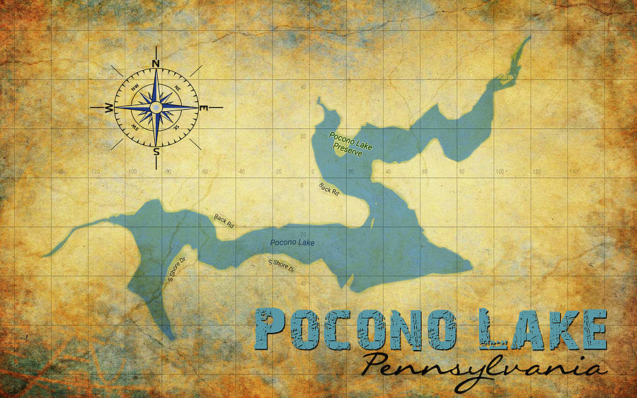 Pocono Lake Map Digital Art by Greg Sharpe