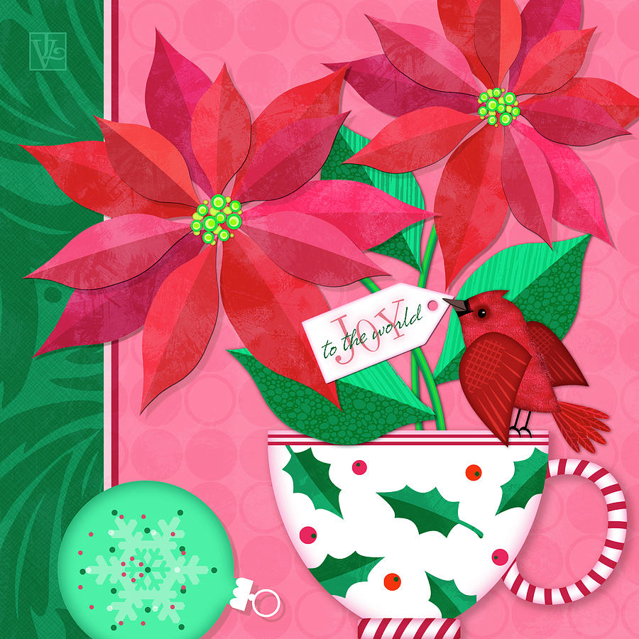 Poinsettia in Christmas Cup Digital Art by Valerie Drake Lesiak