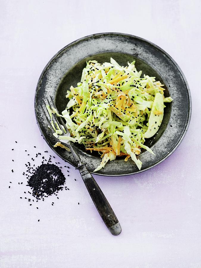 Pointed Cabbage Salad With Black Sesame Seeds Photograph by Mikkel Adsbl
