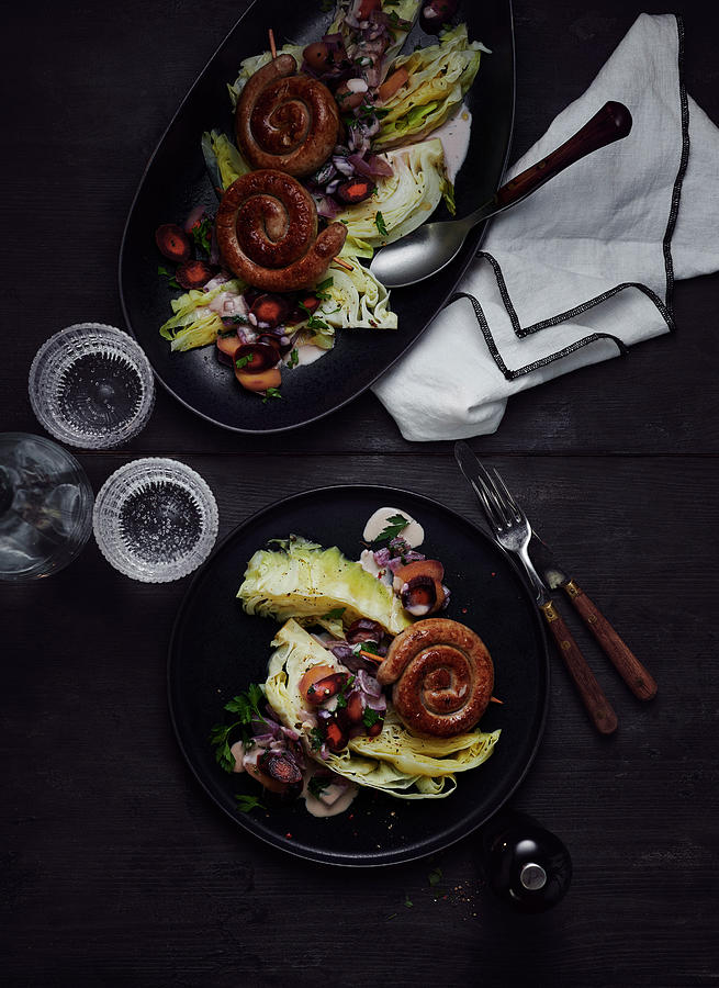 Pointed Cabbage Stew With Bratwurst Snails Photograph by Stefan Schulte-ladbeck