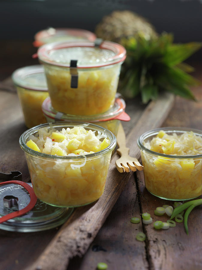 Pointed Cabbage With Pineapple In Preserving Jars Photograph by Linda Sonntag