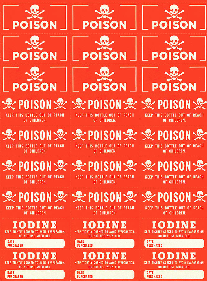 Vintage Drawing - Poison and iodine stickers by CSA Images
