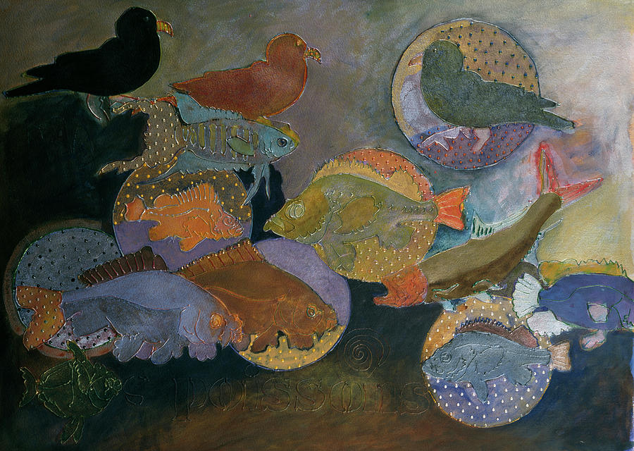 Poissons Francais By Whitehouse-holm Painting by Marilee Whitehouse-holm