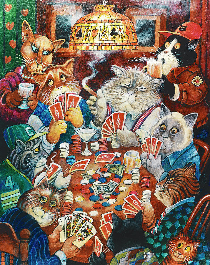 Poker Cats Painting by Bill Bell