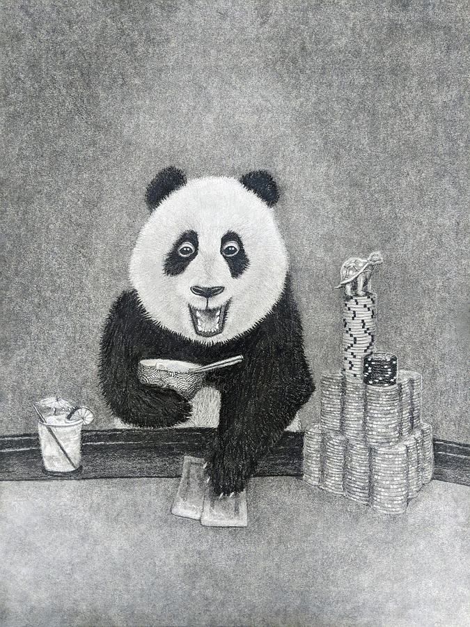 Animal Drawing - Poker Panda by Robert Lenhart