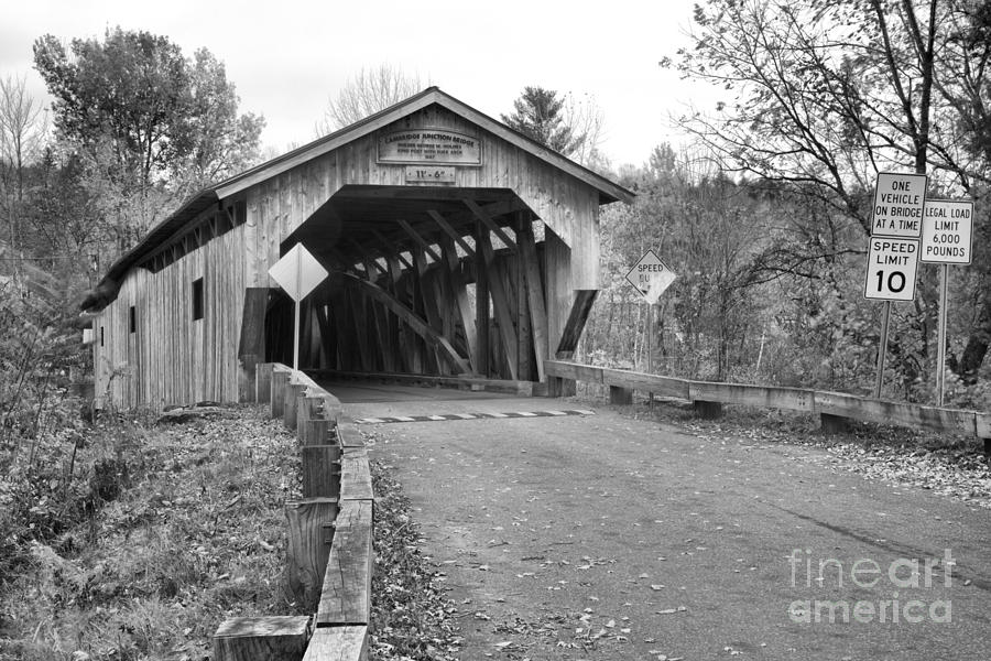 Poland Covered Bridge Black And White Photograph by Adam Jewell