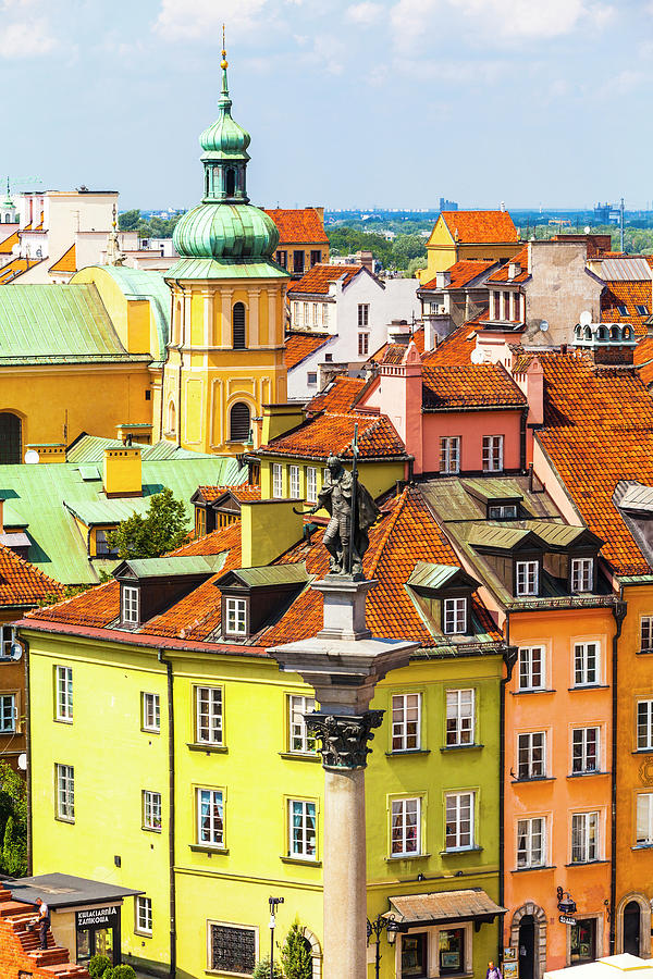 Poland, Masovia, Warsaw, Elevated Close-up View Of Sigismunds Column And Buildings In Plac Zamkowy Or Castle Square, Digital Art by Kav Dadfar