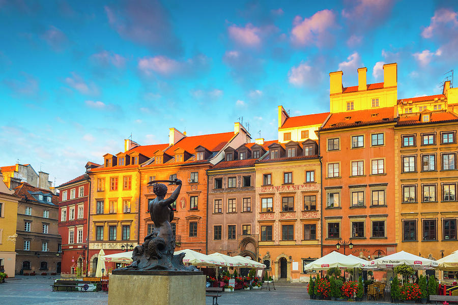 Poland, Masovia, Warsaw, Old Market Square, Rynek Starego Miasta The Old Town Mermaid Fountain (syrenka Staromiejska) Digital Art by Kav Dadfar