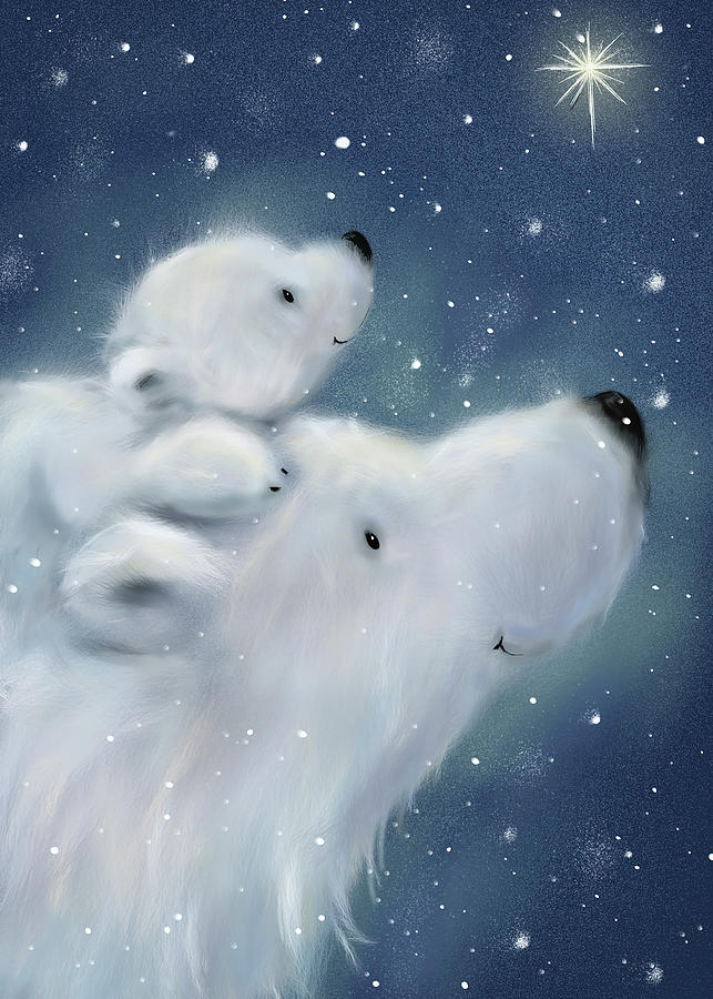 Winter Mixed Media - Polar Bear And Cub 2 by Makiko