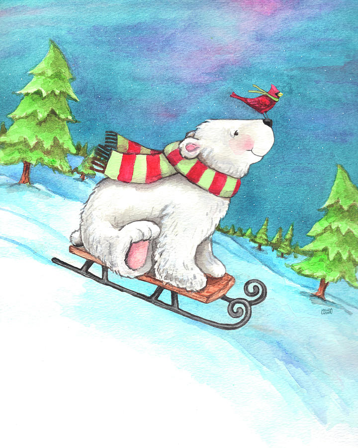 Winter Painting - Polar Bear And Sled by Melinda Hipsher
