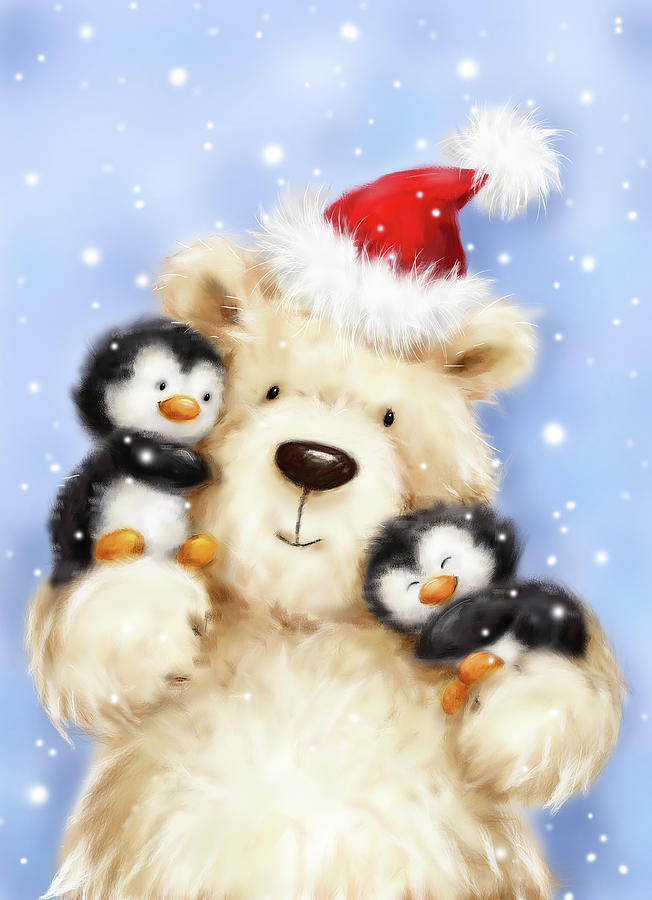 Polar Bear With Penguins Mixed Media by Makiko - Fine Art America