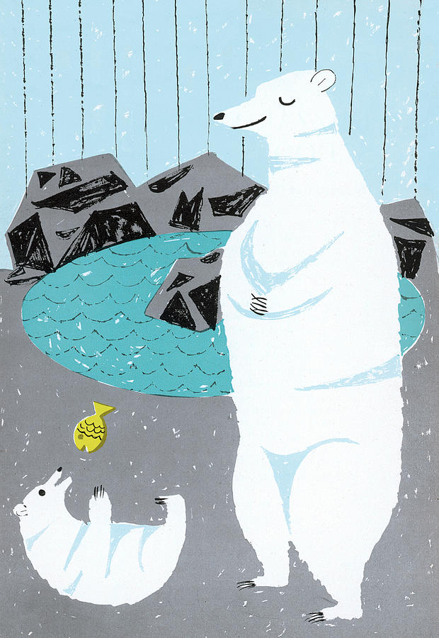 Vintage Drawing - Polar Bears in the Zoo by CSA Images