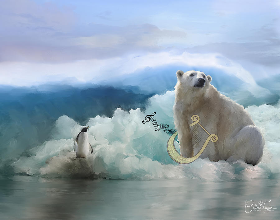 Polar Bears Play the Lyre Mixed Media by Colleen Taylor