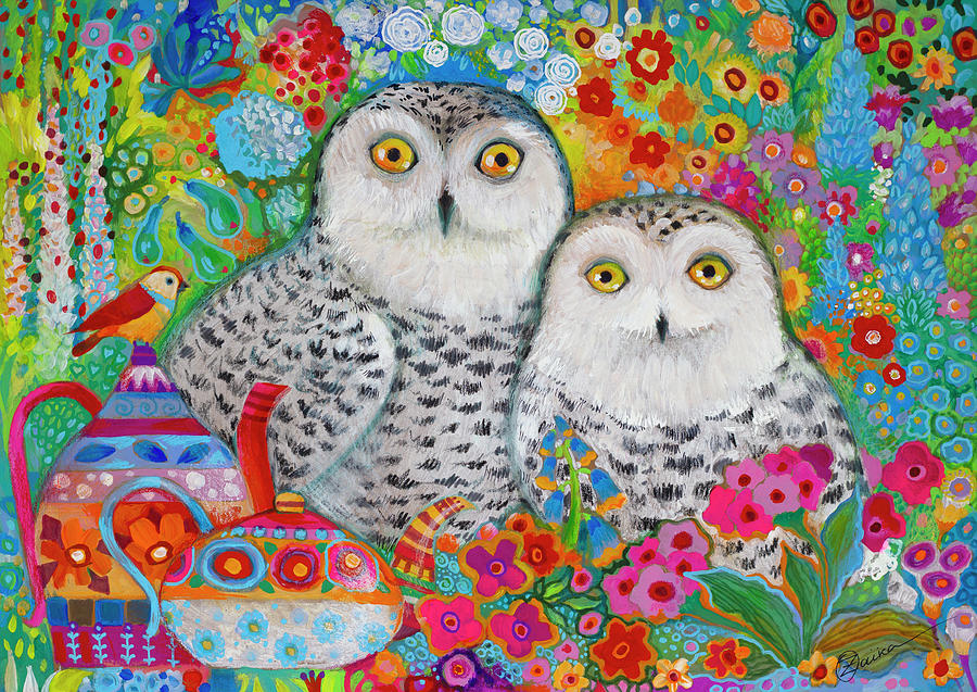 Teapot Painting - Polar Owls by Oxana Zaika