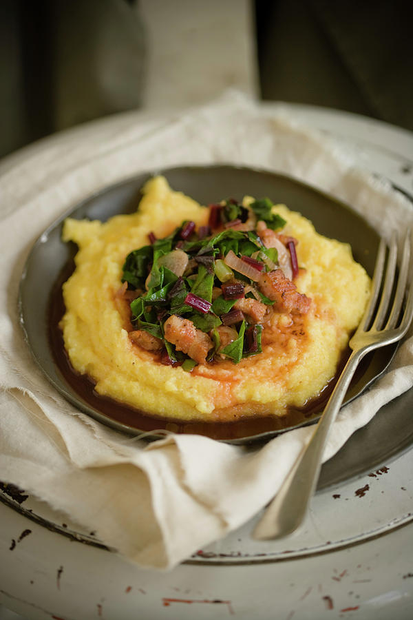 Polenta With Beetroot Leaves And Bacon Photograph by Colin Cooke