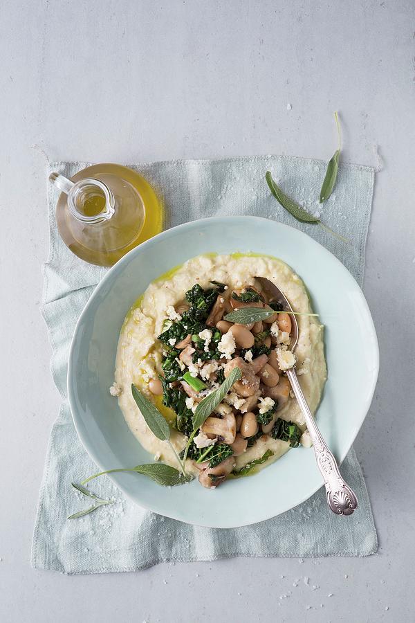 Polenta With Kale, Beans And Mushrooms Photograph by Great Stock!