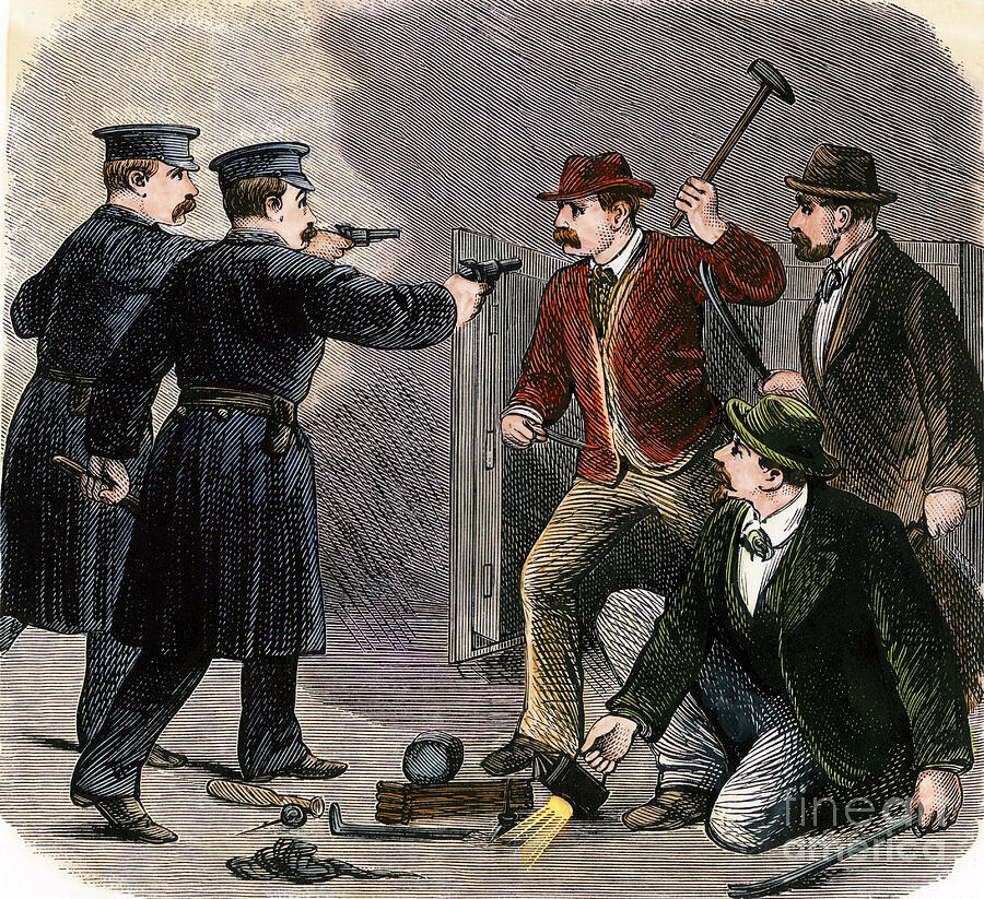 New York City Drawing - Police Arrested Vault Forcepers At A Bank In New York, Around 1870 Coloured Engraving, 19th Century by American School