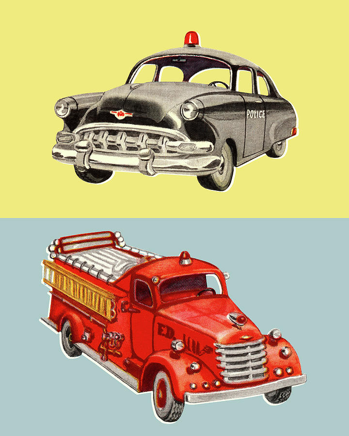 Transportation Drawing - Police Car and Firetruck by CSA Images