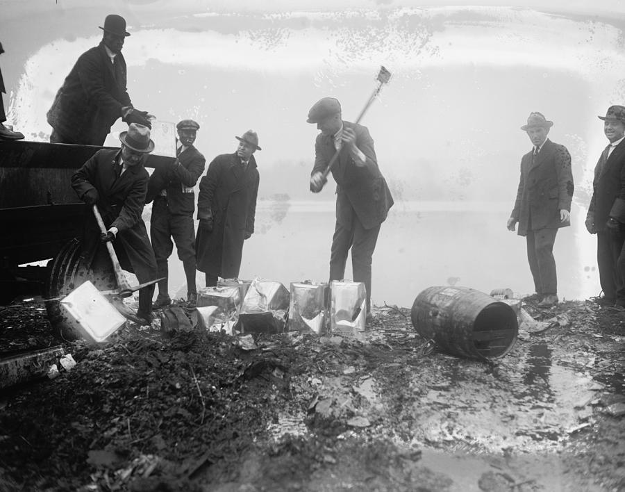 Police take axes & Picks to canisters of illegal alcohol during prohibition Painting by 