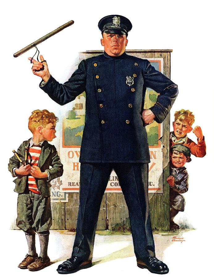Policeman And Boy With Slingshot Drawing by Frederic Stanley