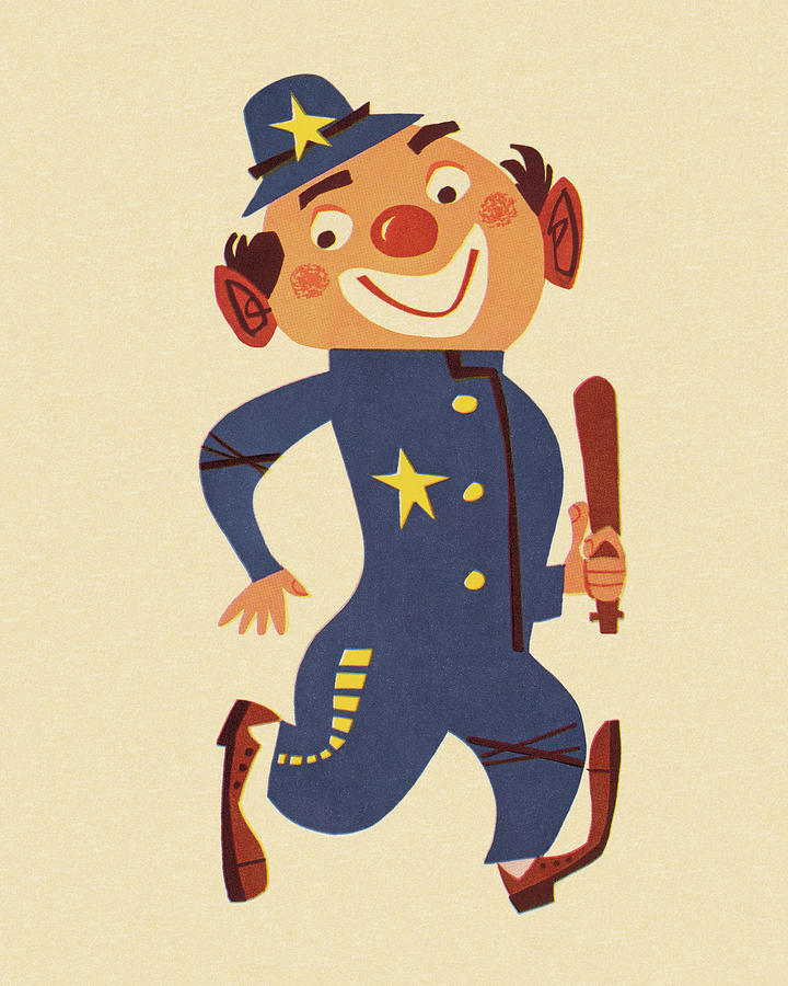 Vintage Drawing - Policeman Clown by CSA Images