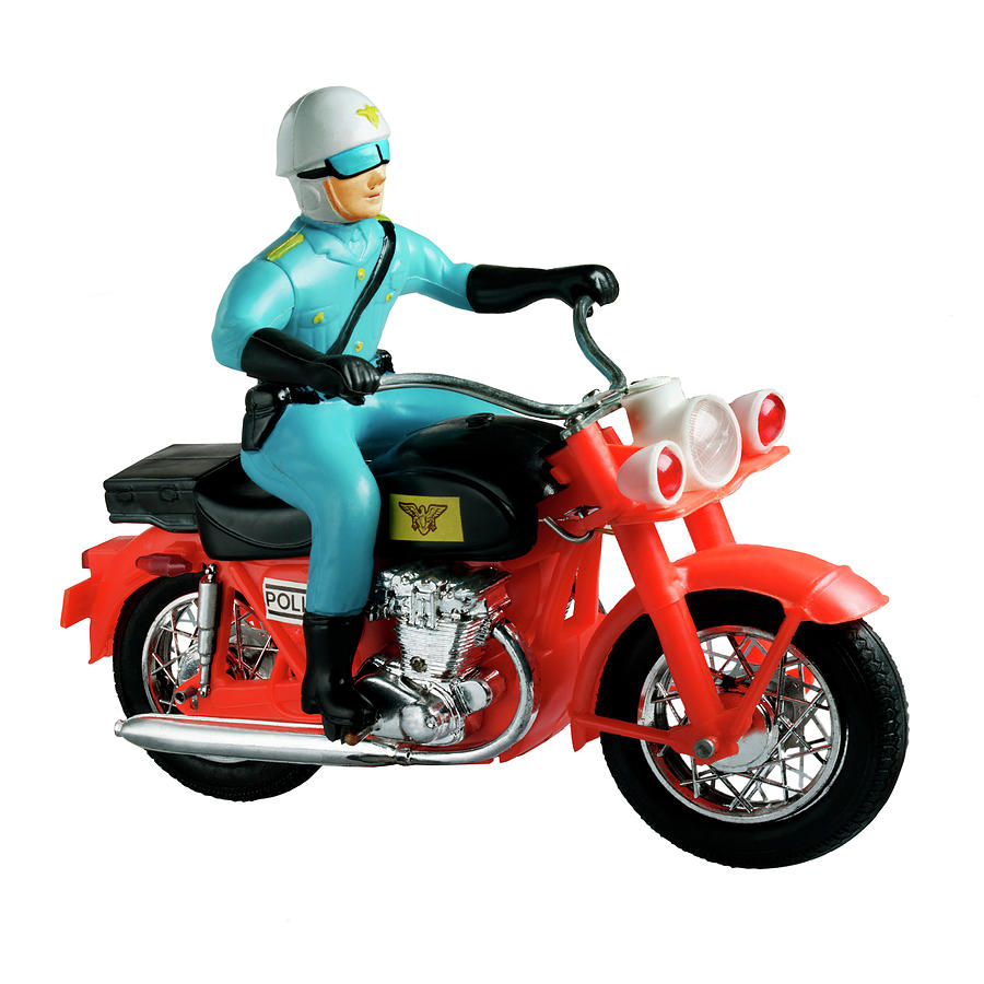 Transportation Drawing - Policeman on Red Motorcycle by CSA Images