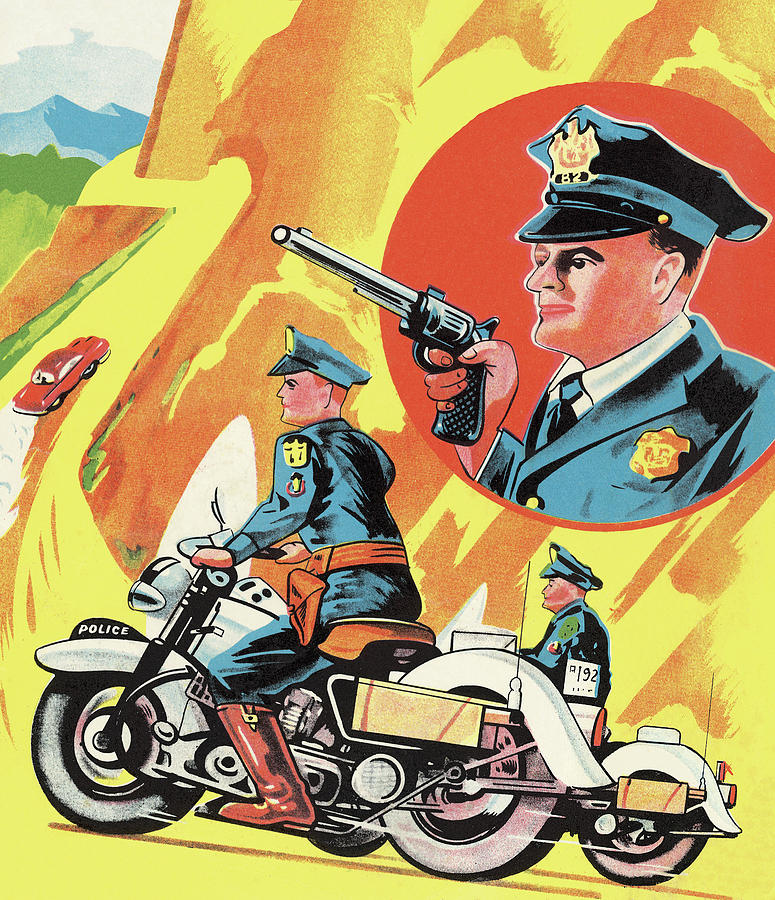 Transportation Drawing - Policemen on Motorcycle by CSA Images