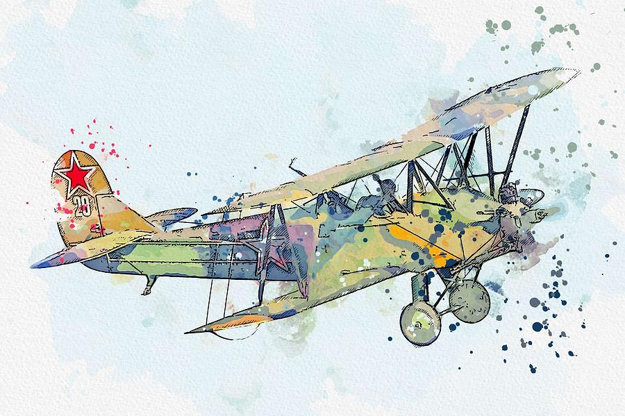 Transportation Painting - Polikarpov PO-2  CSS13 3 watercolor by Ahmet Asar by Celestial Images
