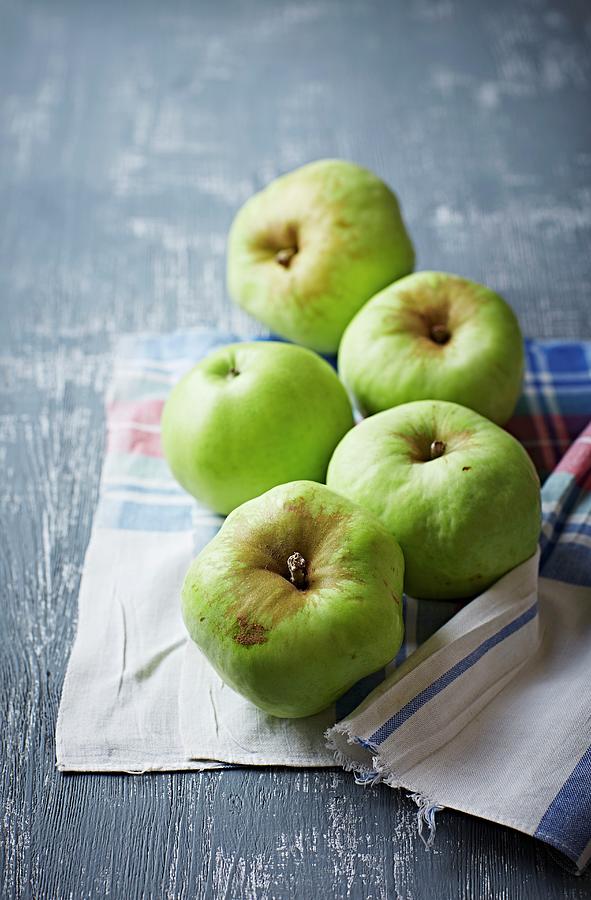Polish Antonwka Apples On A Cloth Photograph by B.&.e.dudzinski