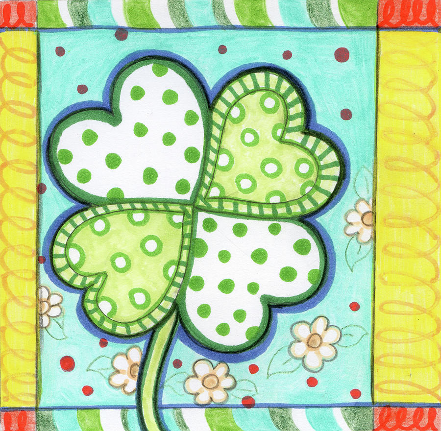 St Patricks Day Painting - Polka Dot Clover by Valarie Wade