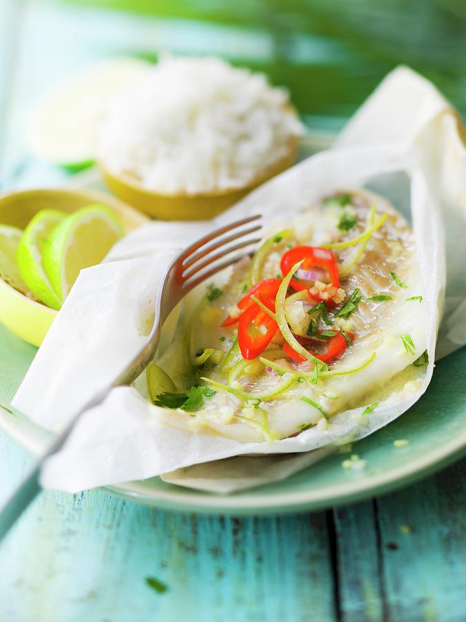 Pollock, Lime, Pepper And Ginger Papillote Photograph by Roulier-turiot