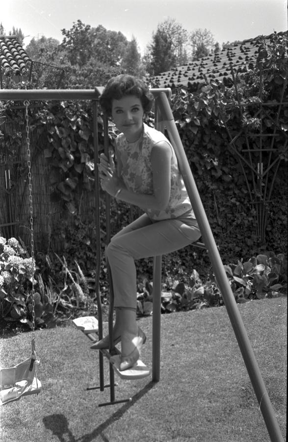 Polly Bergen Posed Sitting On Swingset Photograph by Bill Kobrin - Pixels