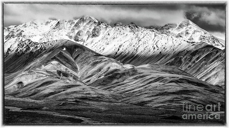Polychrome mountain, Denali National Park, Alaska, BW Photograph by Lyl Dil Creations