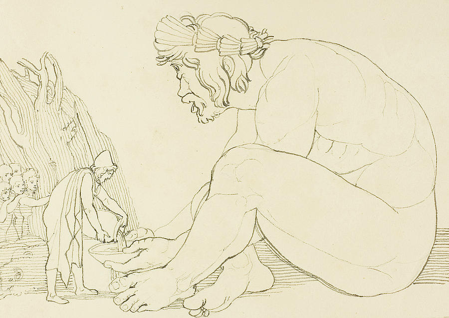 Polyphemus Begging Ulysses for More Wine Drawing by John Flaxman