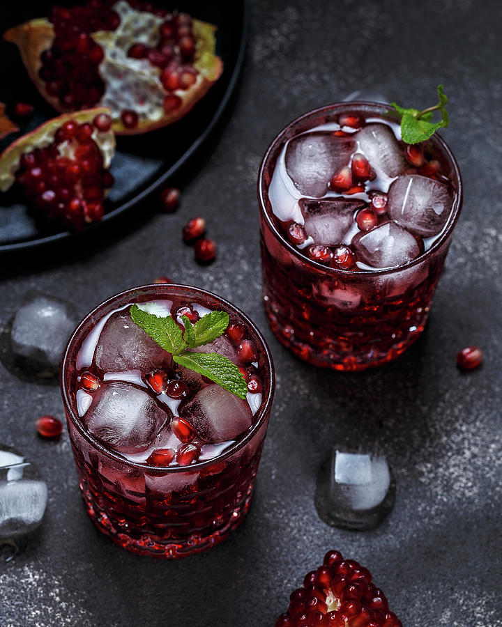 Pomegranate Cocktails With Mint Photograph by Kristina Zvereva