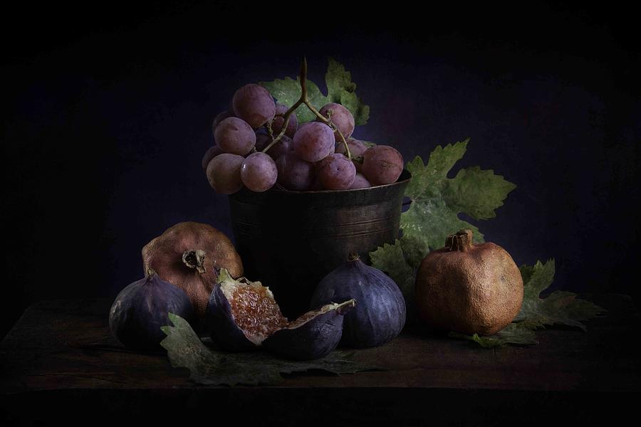 Grape Photograph - Pomegranate, Fig And Grape... by Ramiz Sahin
