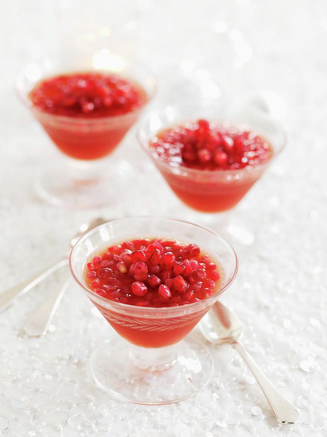 Pomegranate Jelly In Dessert Glasses Photograph by Gareth Morgans